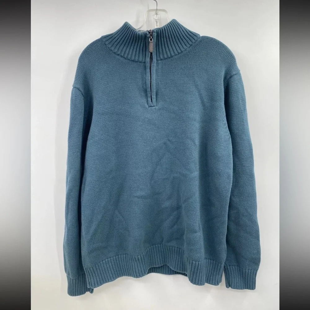 LL Bean Sweater Men’s L Regular Teal 1/4 Zip 100% Cotton Mock Neck 287736